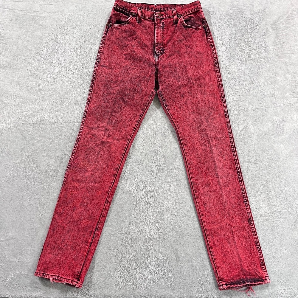 Vintage 80s Wrangler Acid Wash‎ Jeans Women's 13 x 34 Red High-Rise USA